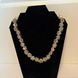 VENDOME NECKLACE CLEAR CRYSTAL BEADS GOLD TONE CHAIN WRAPPED VINTAGE 18” + 2”
